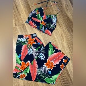 2 piece plus size set - halter top and long wide leg pants